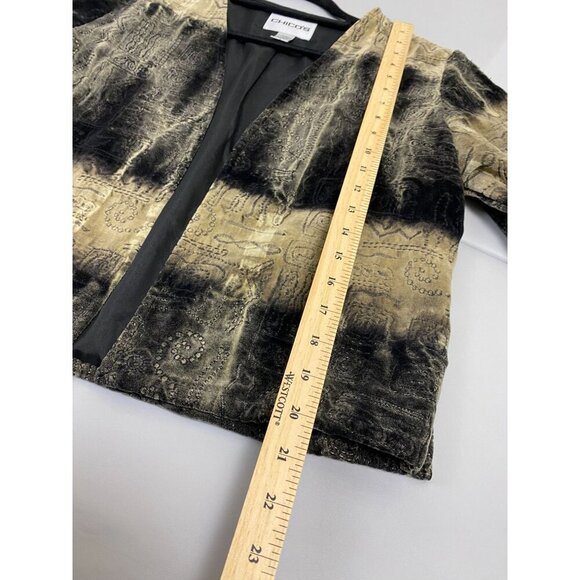 Chico's 0 Embroidered Velvet Brown Black Blazer Jacket Size Small Career Office - Picture 5 of 11